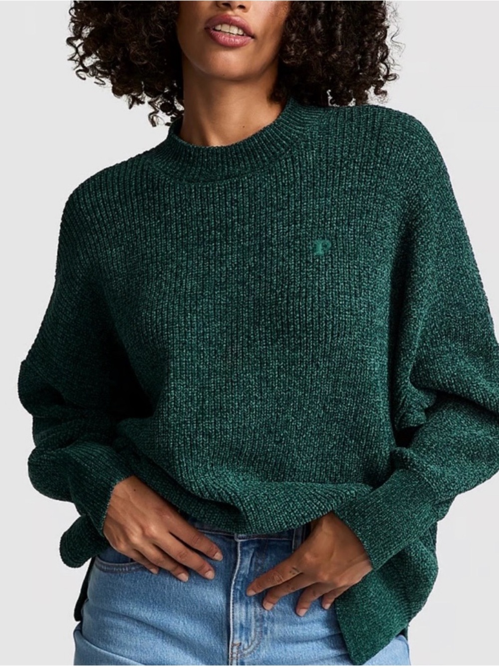 PINK Victoria's Secret Deep Teal Chenille Crew Sweater